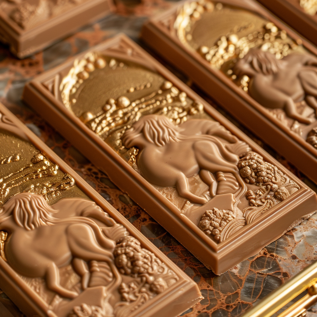 Handcrafted camel milk chocolate bars with gold-embossed packaging unique to Dubai.