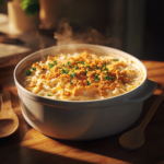 A creamy, golden brown Million Dollar Chicken Casserole in a white baking dish with a crispy Ritz cracker topping.